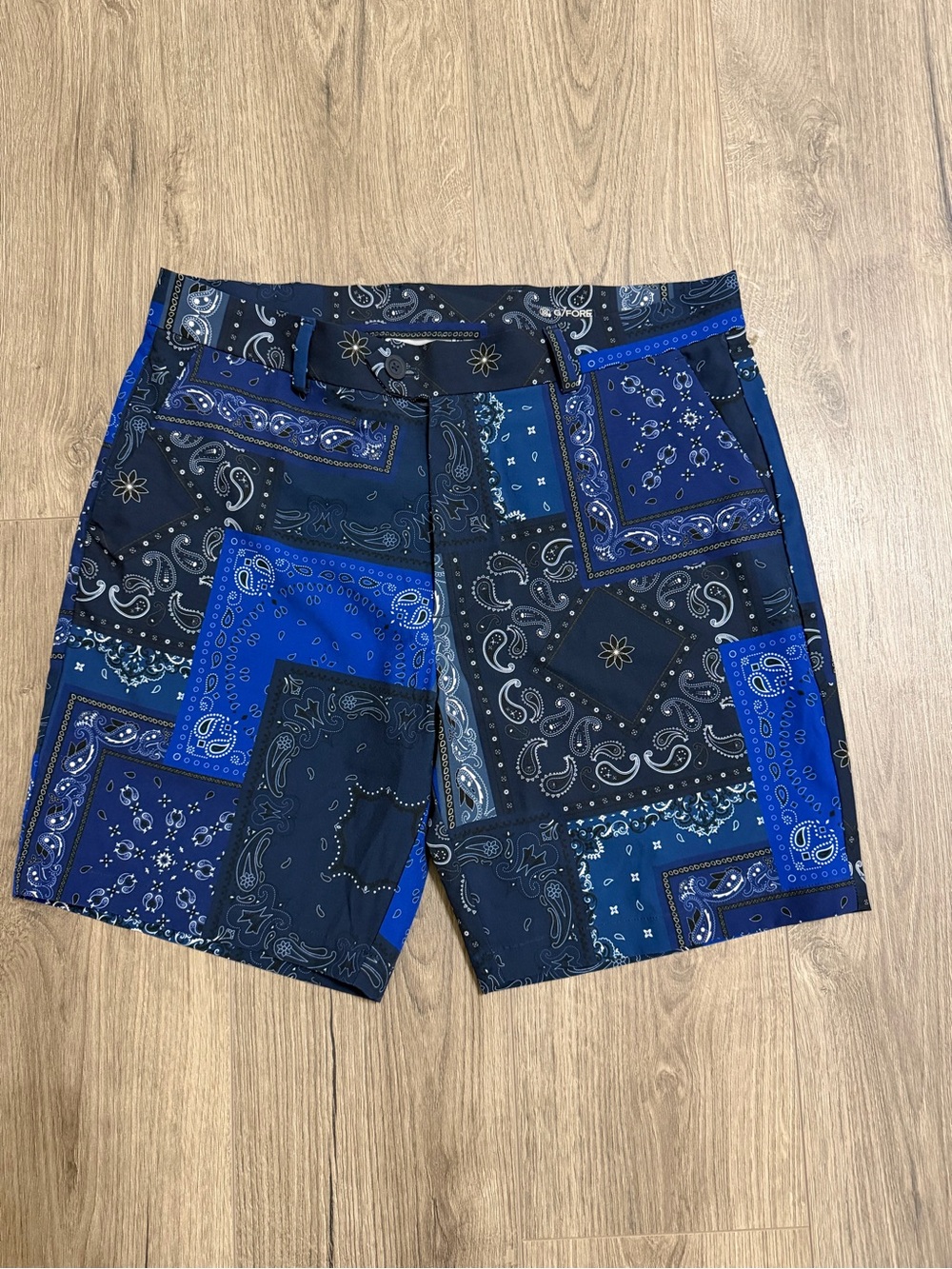 G/FORE Men's Blue Paisley Patchwork Golf Shorts